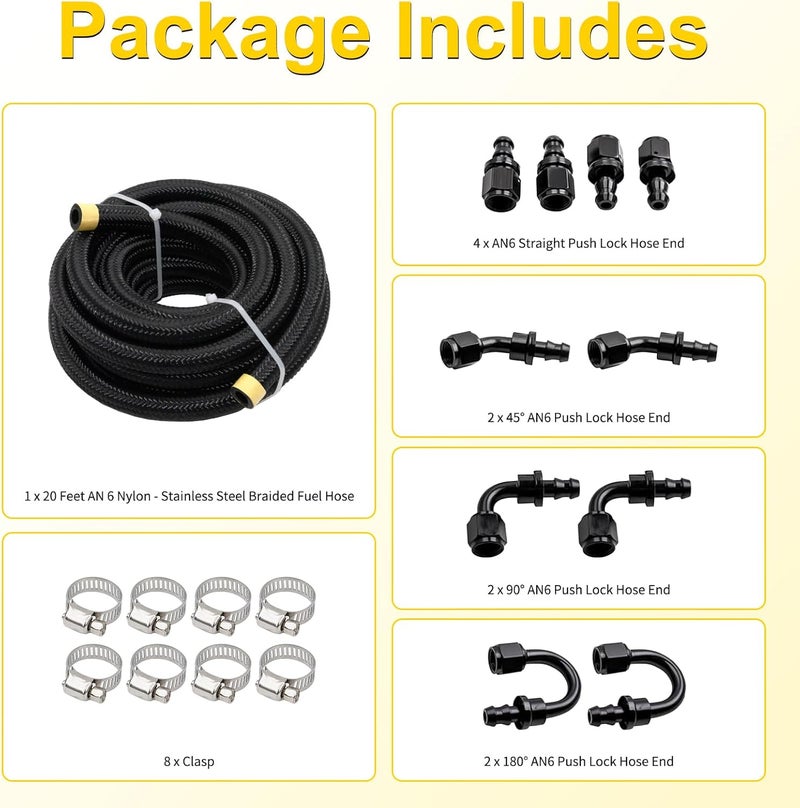 ZOSANY 6AN 20FT Fuel Line Kit, 3/8 Transmission Cooler Lines with AN6 Push On Fitting, Nylon Braided Fuel Line Hose CPE - Image 4